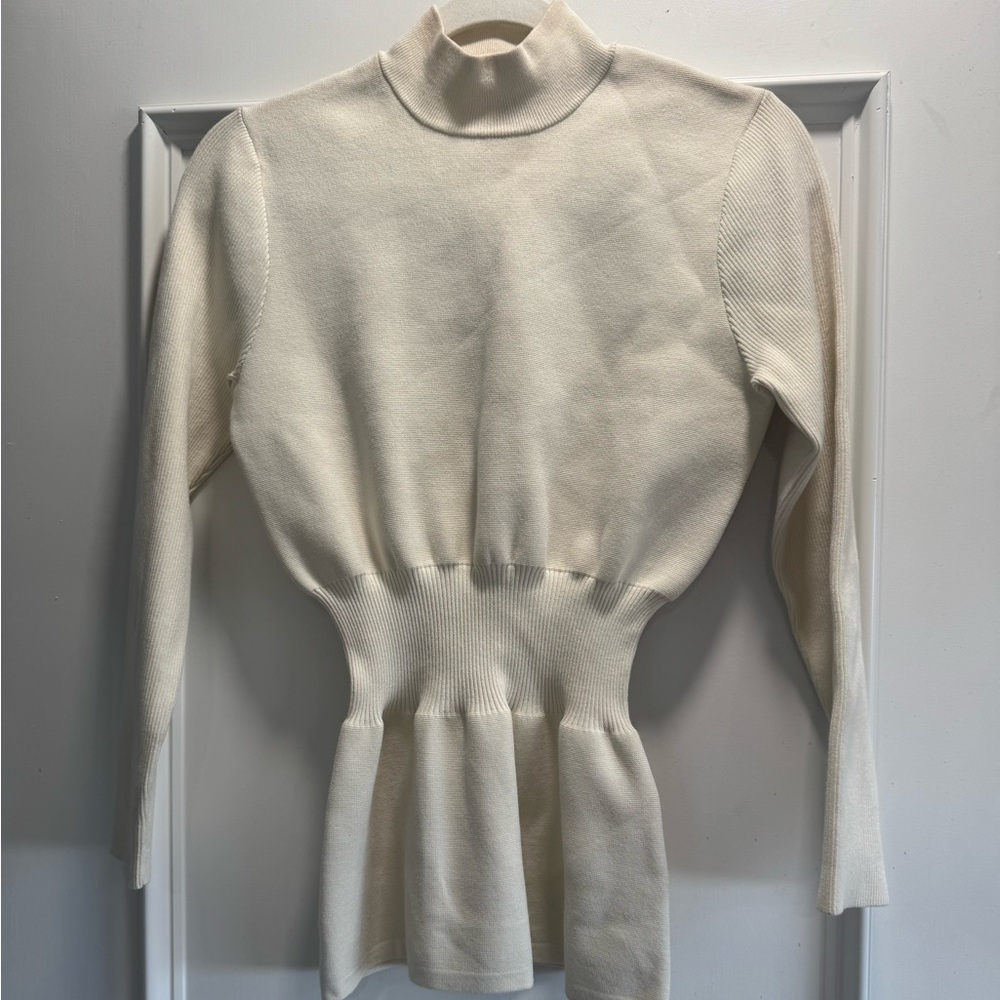 H&M Off-White Ribbed Knit Top